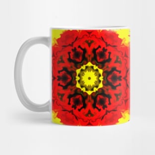 Psychedelic Kaleidoscope Flower Yellow and Red Mug